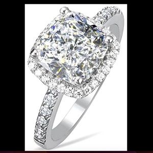 2 Carat Princess Cushion Cut Simulated Diamond Ring 925 Silver Platinum Plated 7